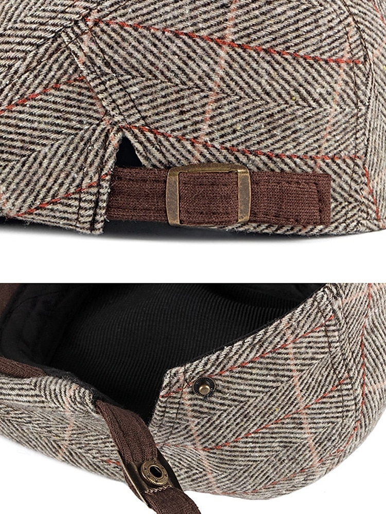 כובע שטוח וינטג' לגברים מפוליאסטר, עיצוב משובץ, זמין במגוון צבעים, כובע קז'ואל ואופנתי לסתיו ולחורף 2026 - $11.99 –P9