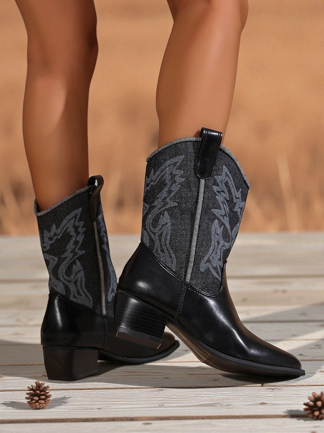 Γυναικείες καφέ μπότες western μέχρι τη μέση της γάμπας – καουμπόικες μπότες από τεχνητό δέρμα με κεντημένο σχέδιο για φθινοπωρινές, country style και εκδηλώσεις ροντέο 2026 - $54.99 –P4