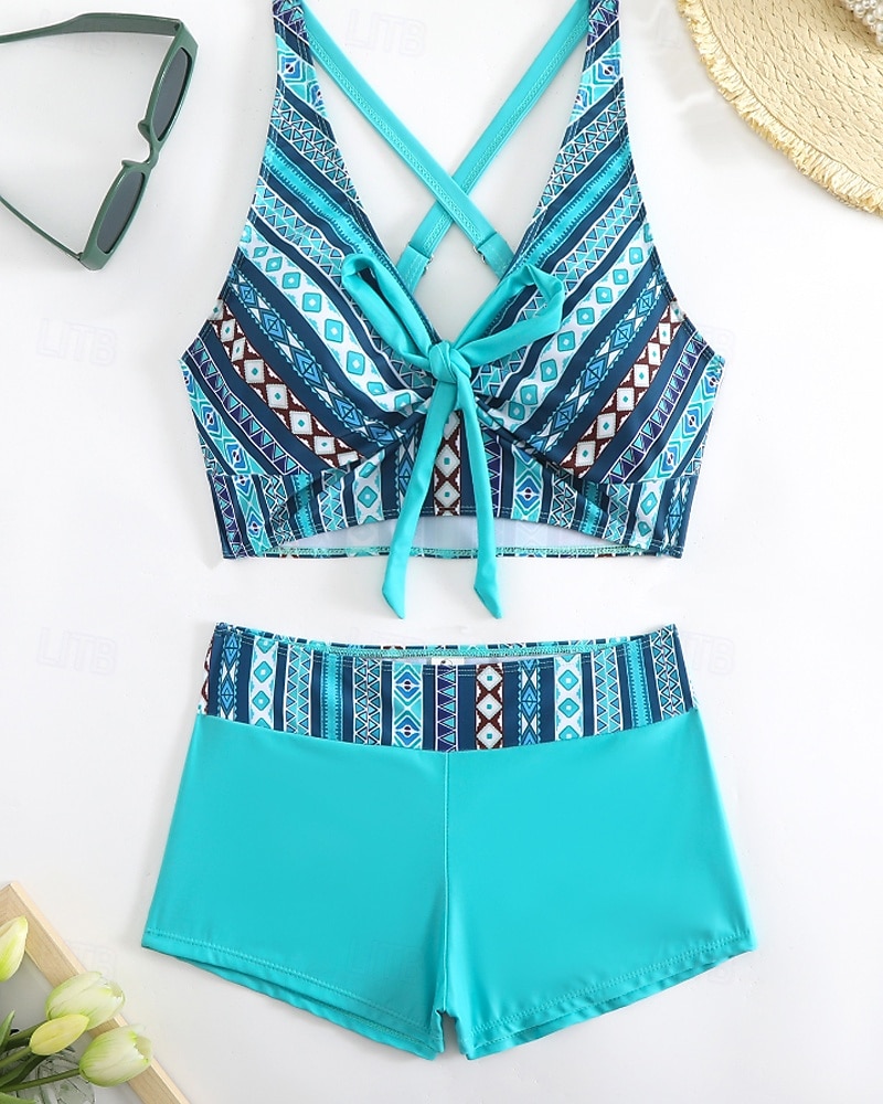 Mujer Bañadores 2 piezas Slips Traje de baño Retazos Espalda al Aire Vacaciones Ropa de playa Floral Escote en Pico Sin Mangas Trajes de baño 2026 - $27.99 –P6