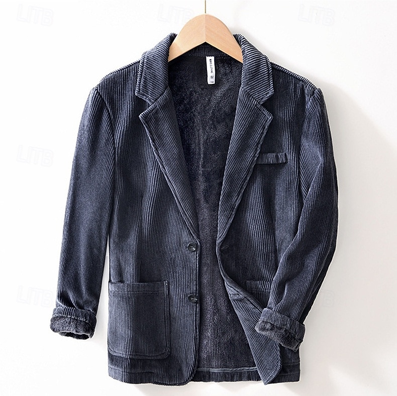 Herre Kordfløyel jakke Halskrage Årgang Mote Utendørs Ensfarget Blazer Blå kaffe Grå Skreddersydd Single Breasted To-knapper 2025 - $83.99 –P1