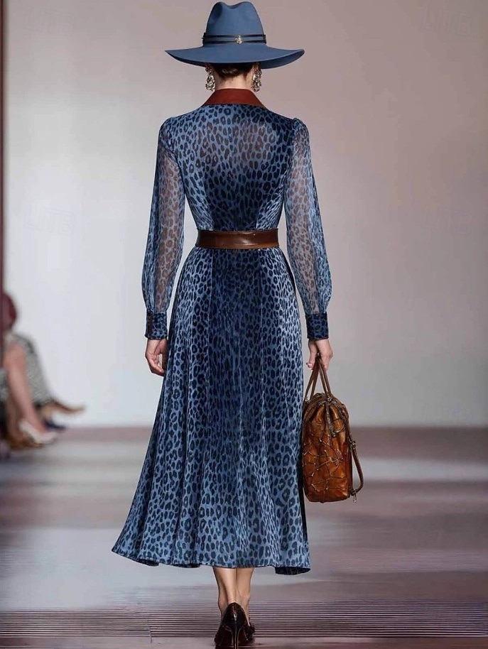 Pentru femei Rochii Midi Rochie A line Gril pe Kamado Rochii Semi Formale Kentucky Derby Birou Zilnic Fit regulat Buline Manșon Lung Guler Cămașă Albastru piscină Primăvară Toamnă Iarnă 2025 - $47.99 –P4