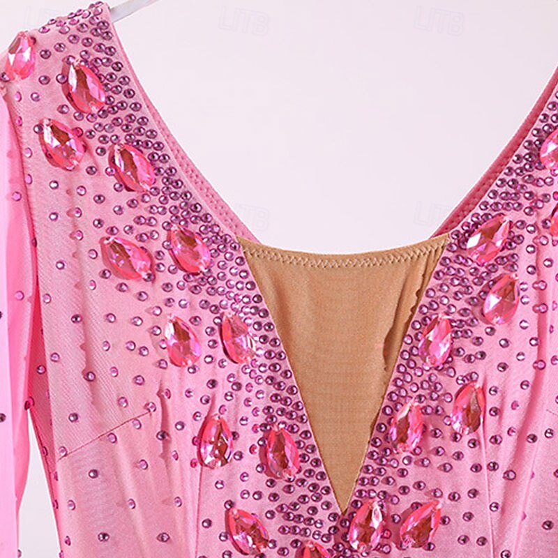 Balli da Sala Vestito Pieghe Giunzione Cristalli / Strass Per donna Performance Allenamento Manica Lunga Alto Spandex Chiffon Rete del 2026 a $950.09 –P7