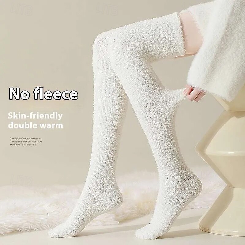 Women Knee High Fuzzy Socks Soft Long Thigh High Warm stockings Cozy Slipper Plush Socks 2026 - $13.99 –P5