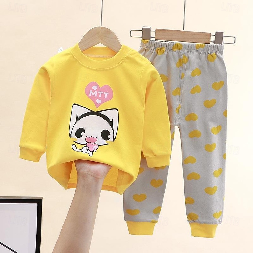 Småbarn Pojkar 2 delar Pyjamasset Långärmad Z17 Z29 Z13 Ensfärgat Djur Vår Höst Förtjusande Hem 7-13 år 2026 - $11.99 –P9