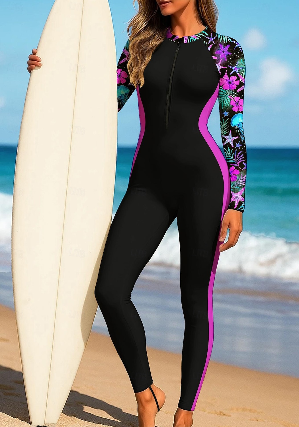 Dam Rash-guards Helkroppsutslagskydd Surfdräkt i ett stycke Blommig Tropisk Färgblockerande Dragkedja med inbyggd BH Dragkedja fram UV Solskydd Fullständig Täckning UPF50+ Långärmad Heltäckande 2026 - $49.99 –P4