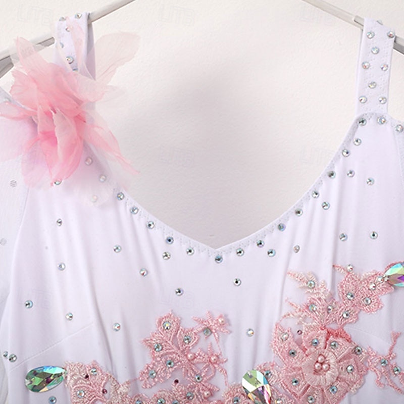 Women's Elegant White Pink Floral Ballroom Dance Dress Rhinestone Applique Off-Shoulder Waltz Tango Modern Rumba Competition Performance Gown 2026 - $371.89 –P5