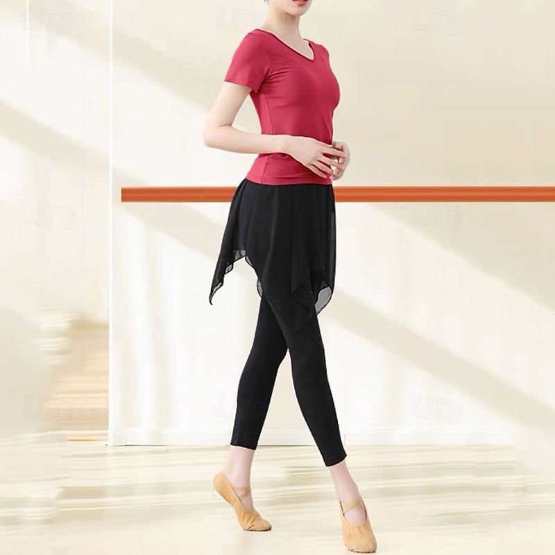 Dames Yoga-outfit Strakke legging met rok 2-delige workoutset Effen Kleur Sportoutfits Herfst Zwart Rood Modaal Dans Pilates Yoga Hoge taille Lichtgewicht Ademend Korte mouw Sport Sportkleding 2026 - $27.99 –P4