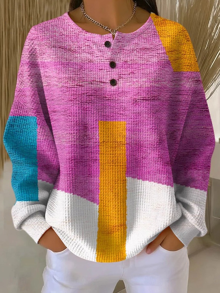 Damskie Bluza z kapturem Geometryczny Moda Moda miejska Długi rękaw Półgolf Zwykłe topy Codzienny Na co dzień Jasnoróżowy Żółty Pomarańczowy Zielony Khaki Wiosna Jesień Zima 2026 - $28.99 –P3