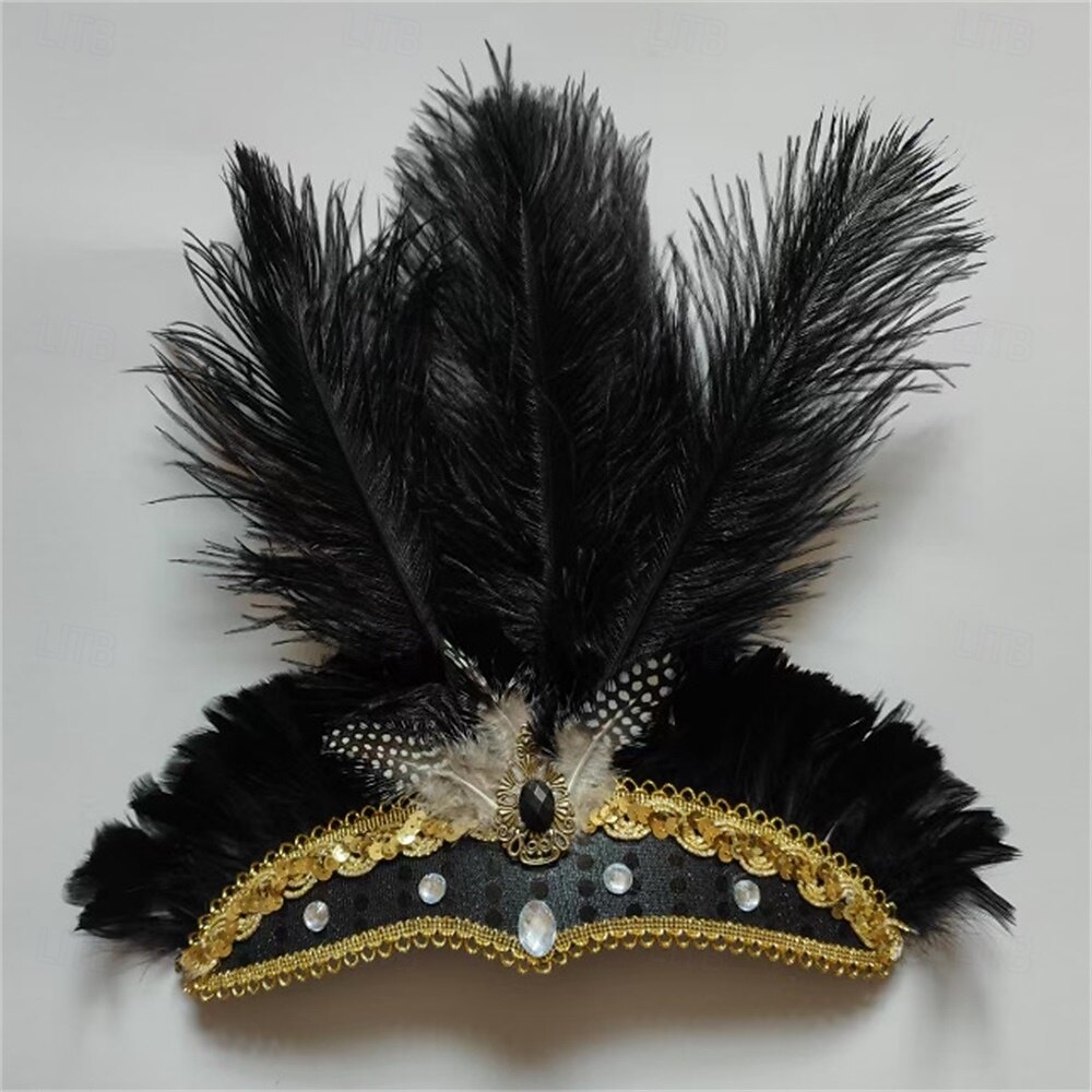 Carnival 2026 Rio Carnival Samba Accessories Hot Pink Ostrich Feather Headdress for Women - Sequin Rhinestone Headpiece - Carnival Showgirl Mardi Gras Costume Brazil Festival Performance Costume 2026 - $15.49 –P7