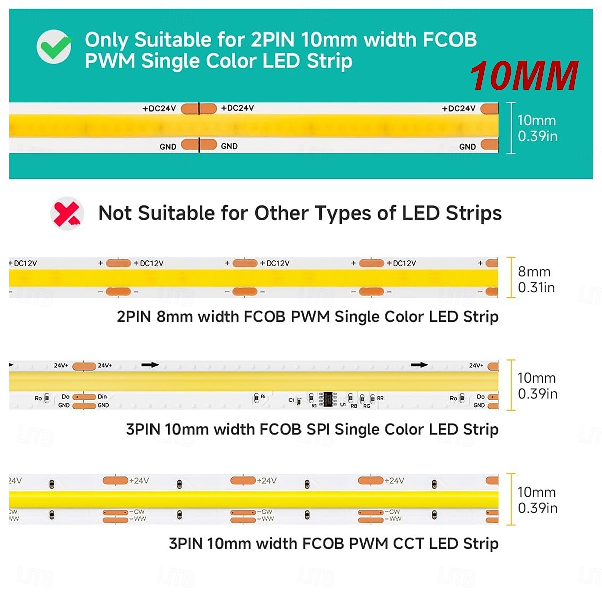 2026年 DIY FCOB COB SMD 8mm 10mm 0.31インチ コネクタキット 透明コネクタ14個、長さ15cmの20AWG延長ワイヤ5個、配線なしギャップレスはんだレスFCOB 2ピン単色ストリップコーナー接続用  コレクション – $30.99 –P7