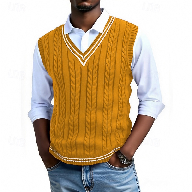Per uomo Gilet Maglione elegante Maglione Maglione a maglia A Coste Maglia Top Regolari Lavorato a maglia A righe Scollo a V Moda Casual Vacanza Abbigliamento quotidiano Abbigliamento Senza maniche del 2026 a $26.99 –P7