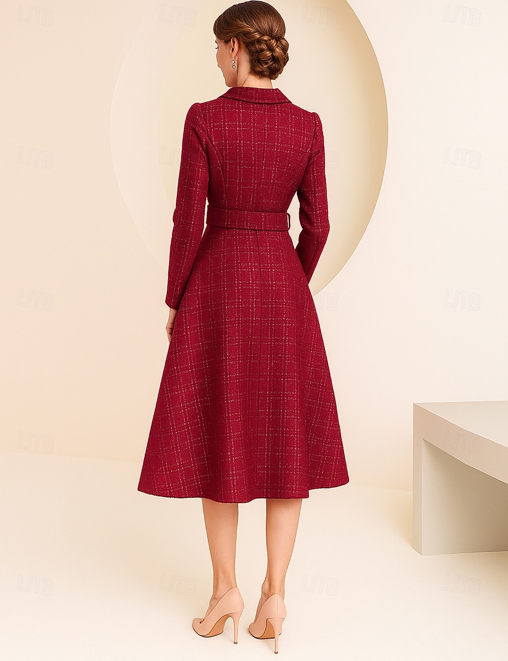 فستان حفلة شاي بطول A-Line، فستان كوكتيل، فستان ضيوف الزفاف، فستان والدة العروس، فستان بأكمام طويلة، ياقة على شكل V، أنيق، عتيق، حفلة رسمية مع الترتر 2026 - $109.99 –P3