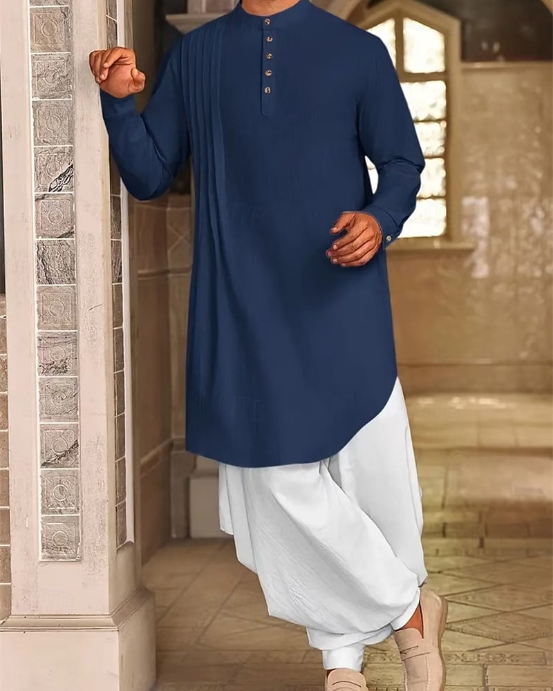 Homme Loungewear Chemise de Nuit Uni Élégant Confort Maison Quotidien Coton Respirant Col montant manche longue Printemps Automne Noir Blanche de 2026 ? $30.99 –P13