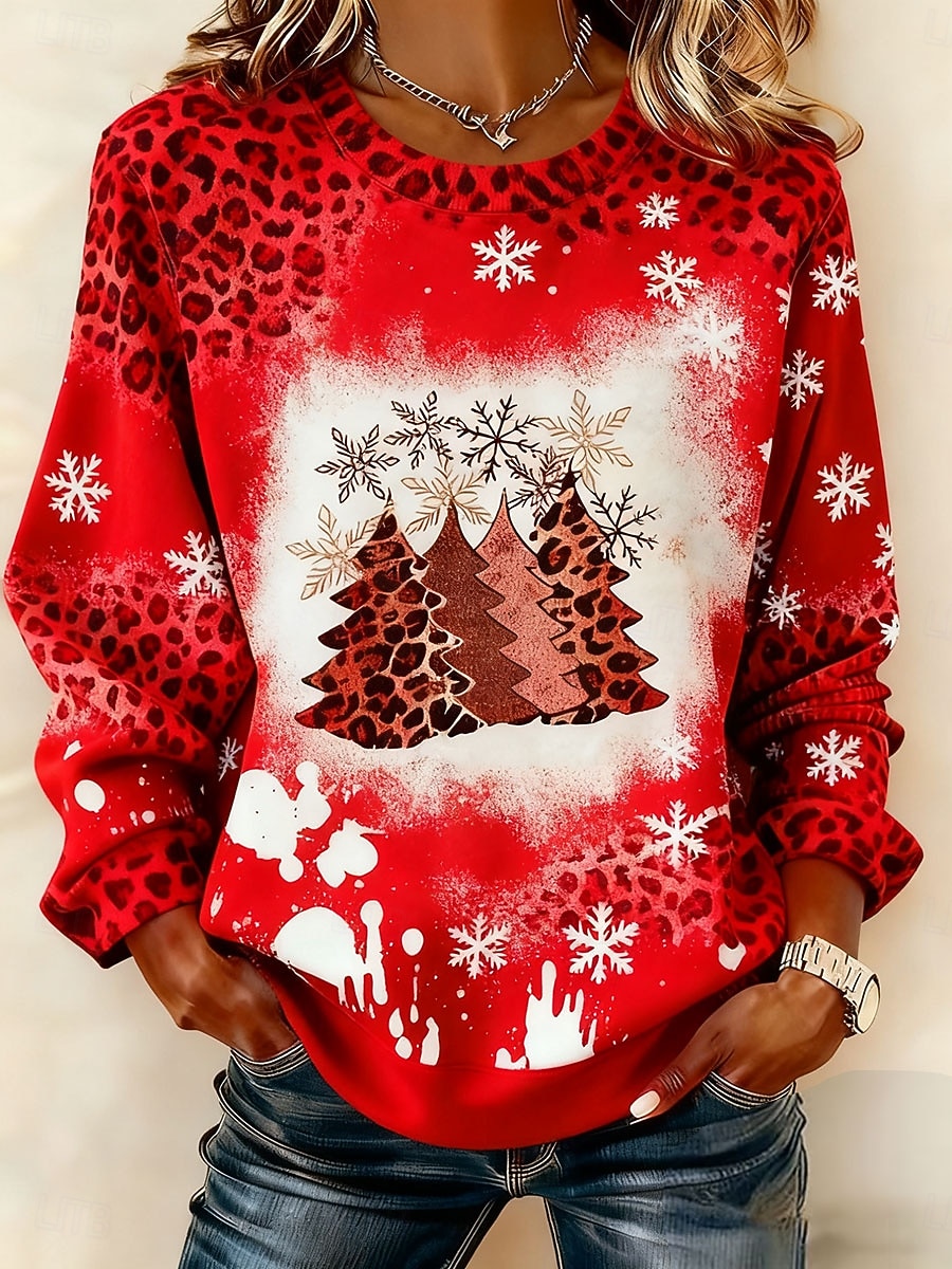 Per donna Felpa Pullover Felpe con cappuccio Grafico Leopardo Albero di Natale Moda Casual Manica Lunga Girocollo Top Regolari Streetwear Abbigliamento Quotidiano Casuale Stampato Nero Rosso Viola del 2025 a $29.99 –P2