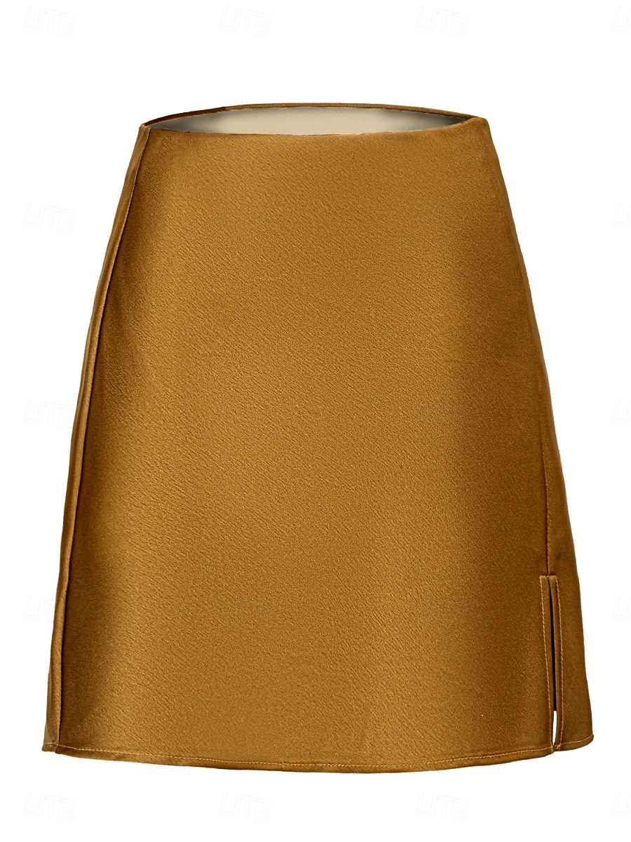 Damen Satinröcke Mode Lässig Knielang Hohe Taille Röcke Einfach Mikroelastisch Täglich Straße Schwarz Champagner Gold Grün Sommer 2026 - $21.99 –P7