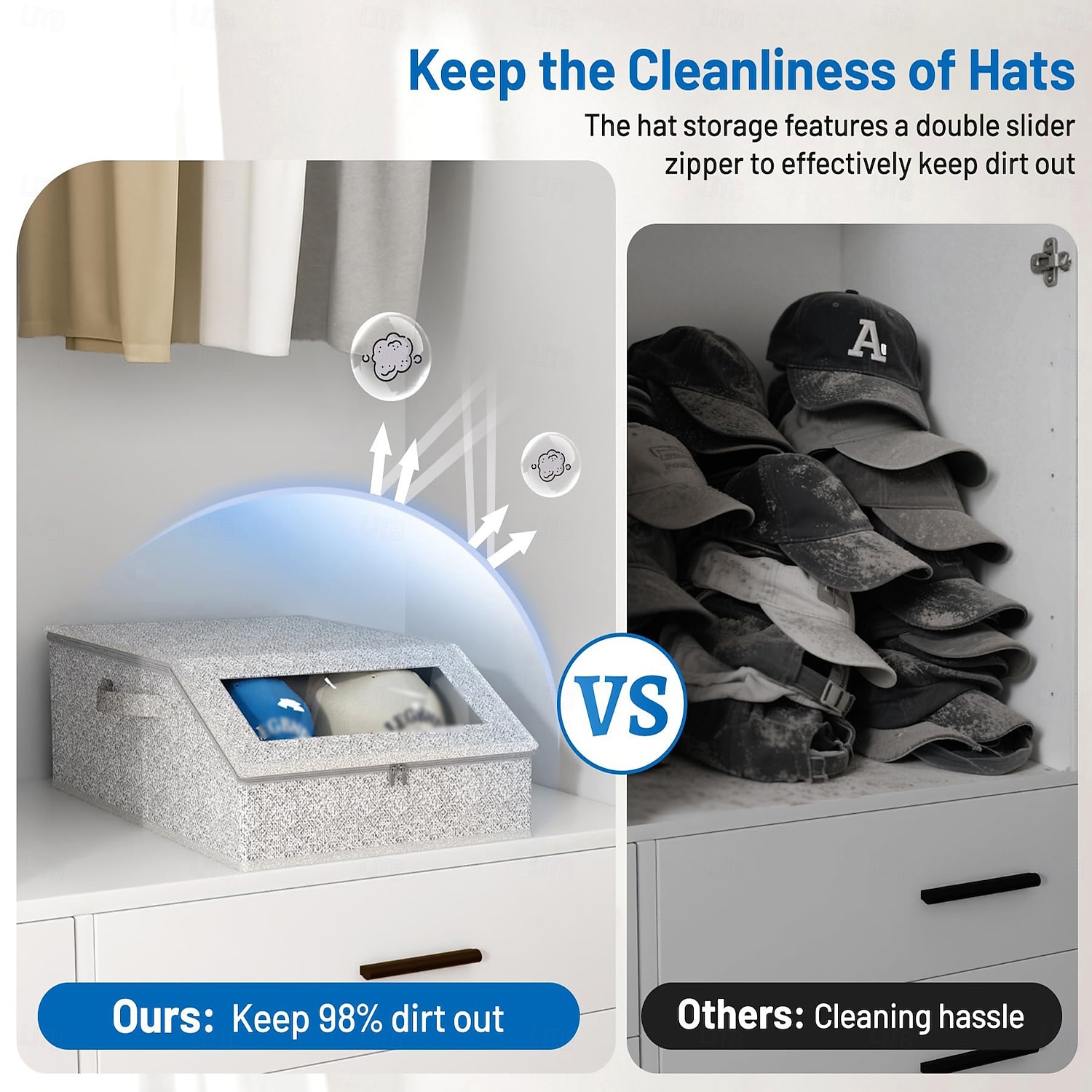 Cette boîte de rangement demi-large peut contenir 24 casquettes de baseball, des vêtements, des draps et des pantalons. Son couvercle transparent en PVC avec fermeture éclair la protège de la de 2026 ? $28.99 –P4