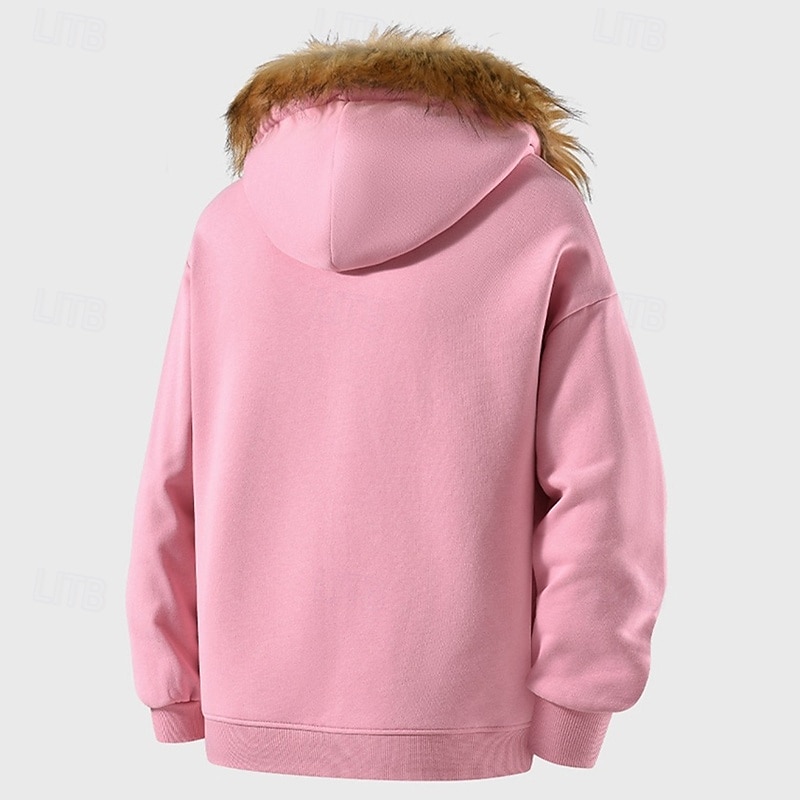 Herren Freizeitjacke Kapuzenjacke Outdoor Lässig Fellbesatz Tasche Herbst Winter Einfach Mode Streetwear Mit Kapuze Regulär Aprikose Schwarz Rosa Burgunderrot Hellgrau Jacken 2026 - $33.99 –P12