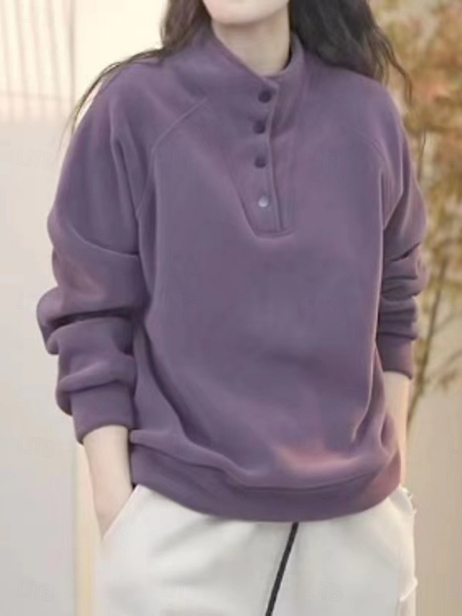 Damen Pullover Sweatshirt Knöpfe Einfach Lässig Langarm Rollkragen Normale Oberteile Straße Alltagskleidung Schwarz Weiß Rote Purpur Grün Herbst Winter 2026 - $21.99 –P3