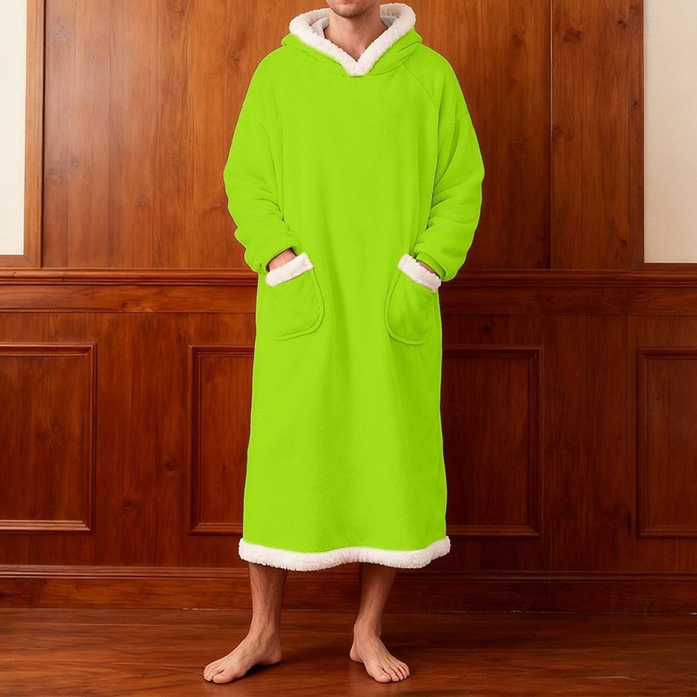 Men's Pajamas Sleepwear Bath Gown Plain Fashion Stylish Classic Home Daily Bed Sherpa Polyester Thermal Warm Comfort Soft Hoodie Long Sleeve Pocket Summer Spring Blue Light Pink 2026 - $39.99 –P9