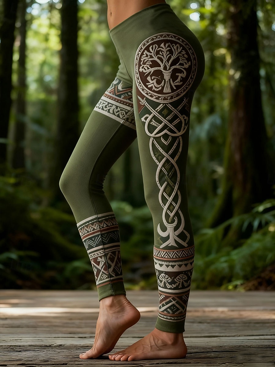 Леггинсы для женщин викингов бохо отпуск винтажный этнический стиль полный длины высокой талии графическое дерево мягкие комфортные эластичные формальные для отпуска красные зеленые весна осень зима 2026 - $21.99 –P1