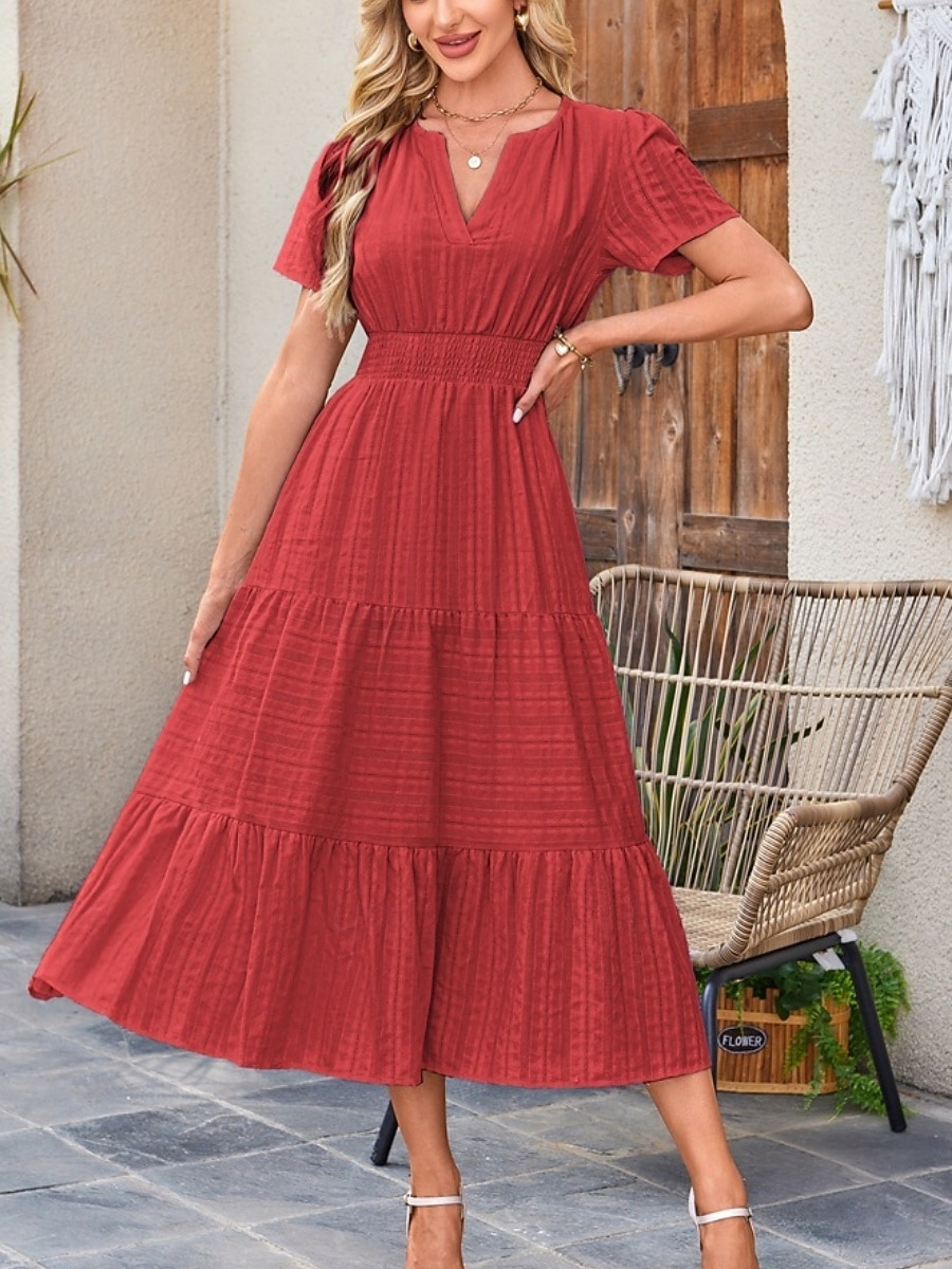 Pentru femei Rochie Maxi Rochie A line Casual Zilnic Fit regulat Simplu Manșon scurt În V Albastru piscină Alb Galben Roșu-aprins Vară Primăvară 2025 - $46.99 –P9