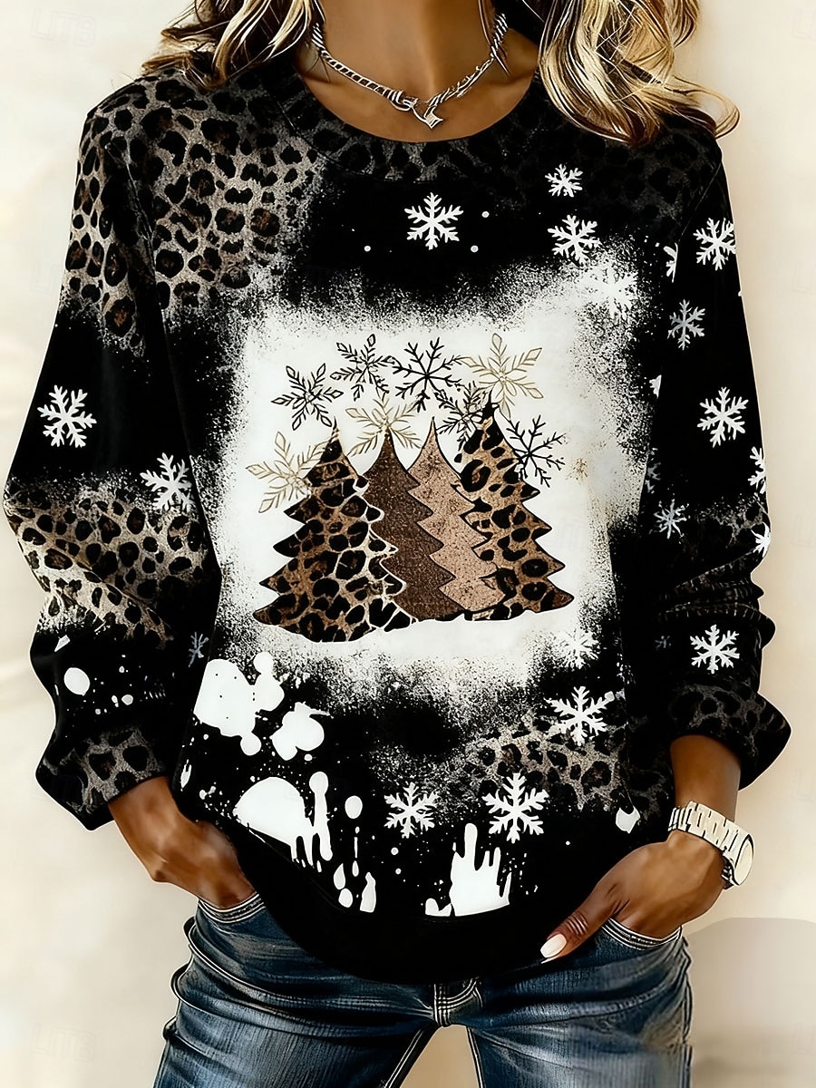 Per donna Felpa Pullover Felpe con cappuccio Grafico Leopardo Albero di Natale Moda Casual Manica Lunga Girocollo Top Regolari Streetwear Abbigliamento Quotidiano Casuale Stampato Nero Rosso Viola del 2025 a $29.99 –P5