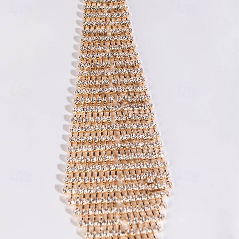 Dámský náhrdelník s krystaly a kravatou - třpytivý kamínkový přívěsek na krk pro večerní večírky, formální události a okouzlující módní outfity 2026 - $18.99 –P2