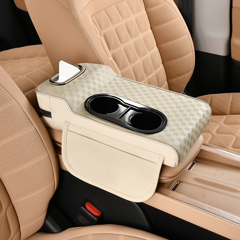 Organizator 5 în 1 pentru consola centrală auto cu suport îmbunătățit pentru coate - husă pentru cotieră din piele ecologică, suport pentru pahare &buzunare de depozitare, potrivire universală pentru 2026 - $27.99 –P6