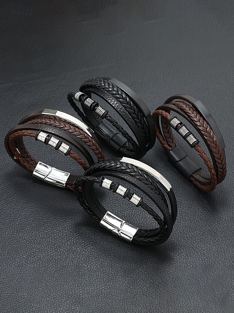Men's faux leather alloy multi-layer magnetic braided bracelet, Stylish and durable, Suitable for casual wear and special occasions. 2025 - $9.99 –P5