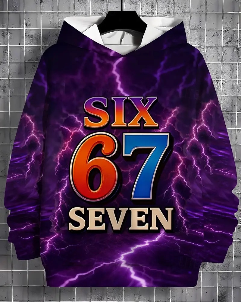 Unisex Girls' 3D Graphic Funny Slang 67 Hoodie Pullover Long Sleeve 3D Print Spring Fall Sports Fashion Streetwear Kids 4-12 Years Hooded Outdoor Casual Daily Regular Fit 2026 - $18.99 –P3