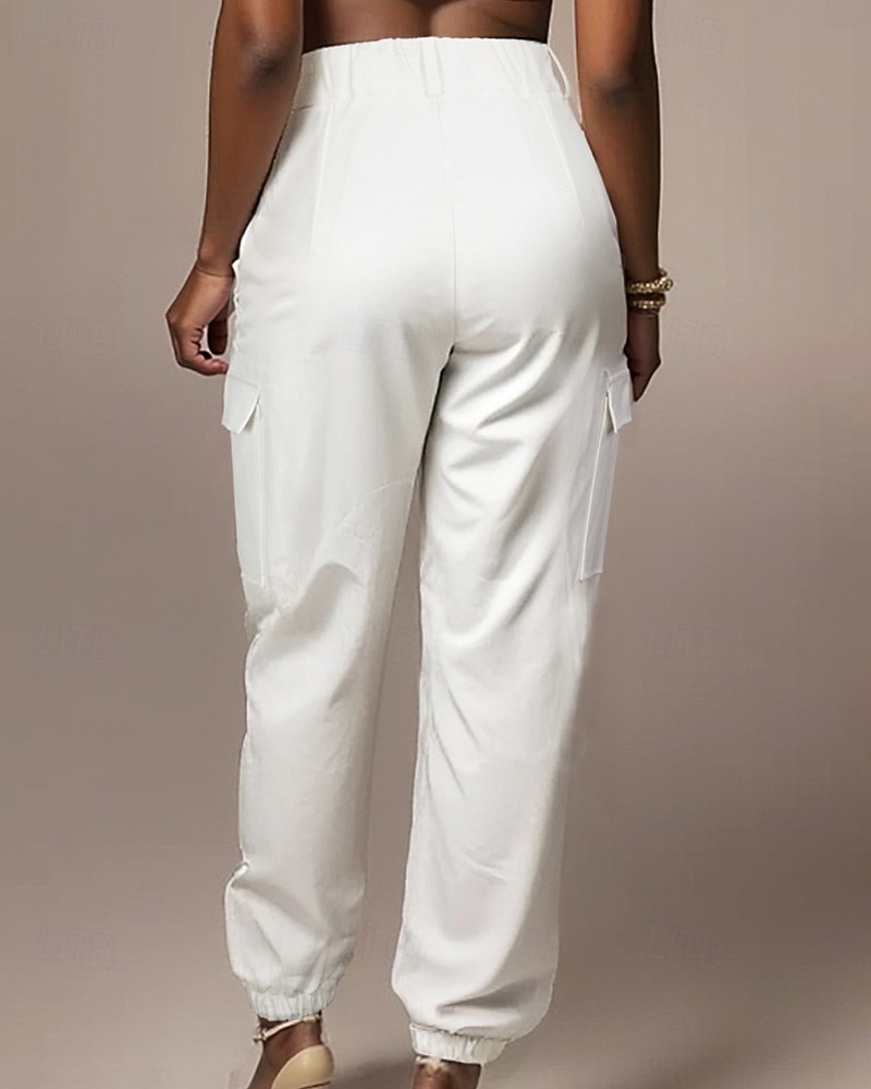 Femmes Pantalons Cargo Chinos Streetwear Occasionnel Longueur complète Taille moyenne Uni Avec Poches Taille Élastique Confortable Non Elastique Quotidien Extérieur Vacances Blanche Été Printemps de 2026 ? $36.99 –P5