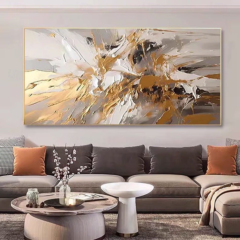 Gold oil painting handmade White Abstract Oil Painting on Canvas hand painted Bright Textured Original Foil Painting Art Large Modern Art painting for Living Room Wall Art Decor 2026 - $123.99 –P1