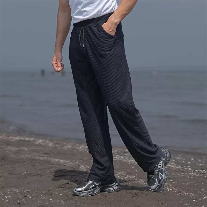 Men's Sweatpants Trousers Baggy Pants Straight Leg Sweatpants Waffle Pants Drawstring Pocket Elastic Waist Plain Comfort Soft Outdoor Daily Holiday Fashion Classic Style Black White Micro-elastic 2026 - $24.99 –P16
