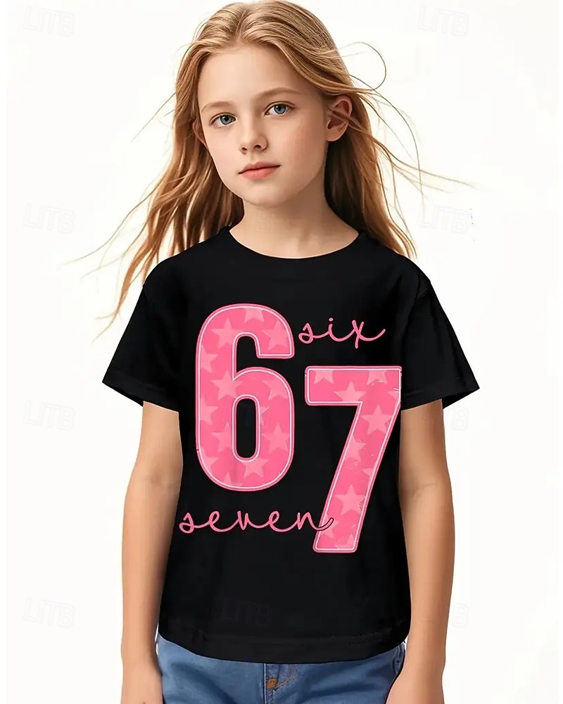 Cotone Bambini Ragazze Nero Grafico Gergo divertente 67 Maglietta Girocollo Manica Corta Vacanza Sport & Outdoor Abbigliamento Quotidiano Casual Stampa Estate del 2026 a $14.99 –P1