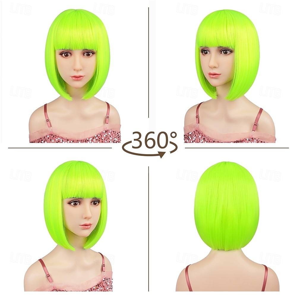 Carnavalpruik 2026 Rood Blauw Wit Recht Bob Kort Synthetische festivalpruik Mardi Gras Parade Cosplay Kostuum Haar voor Dames 2026 - $21.99 –P3