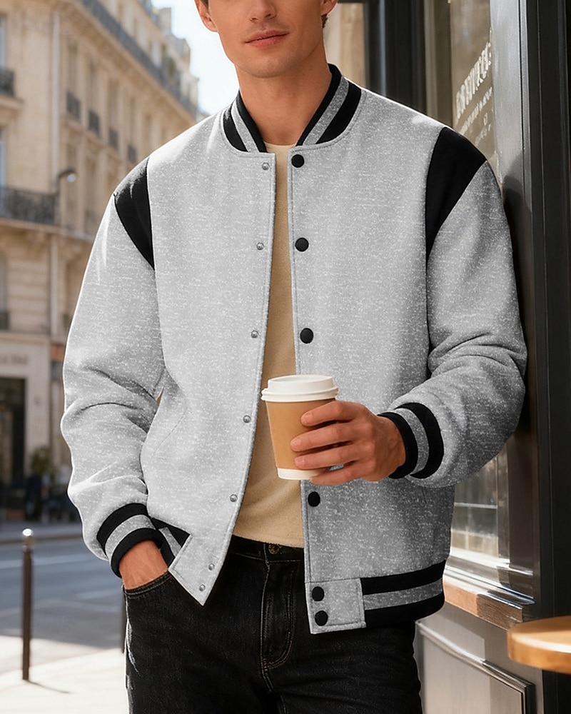 Herren Leichte Jacke Freizeitjacke Collegejacke Outdoor Urlaub Patchwork Tasche Frühling Herbst Farbblock Streetwear Stilvoll Stehkragen Regulär Dunkelgrau Schwarz Wein Marineblau Khaki Jacken 2026 - $31.99 –P1