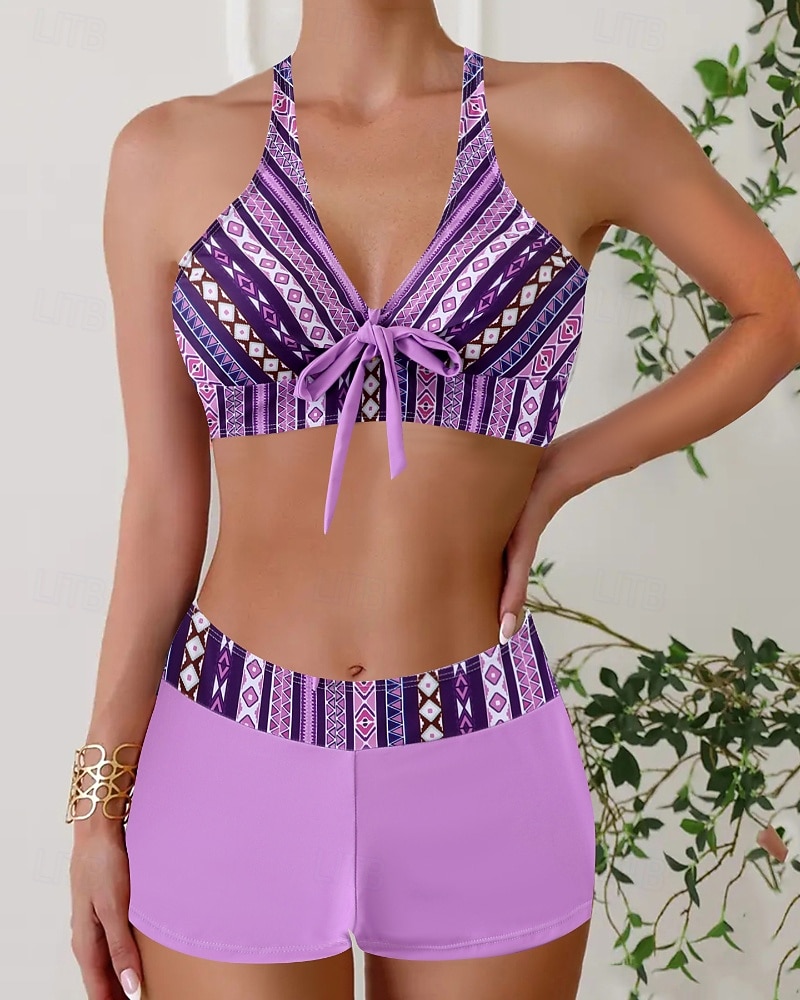 Mujer Bañadores 2 piezas Slips Traje de baño Retazos Espalda al Aire Vacaciones Ropa de playa Floral Escote en Pico Sin Mangas Trajes de baño 2026 - $27.99 –P8