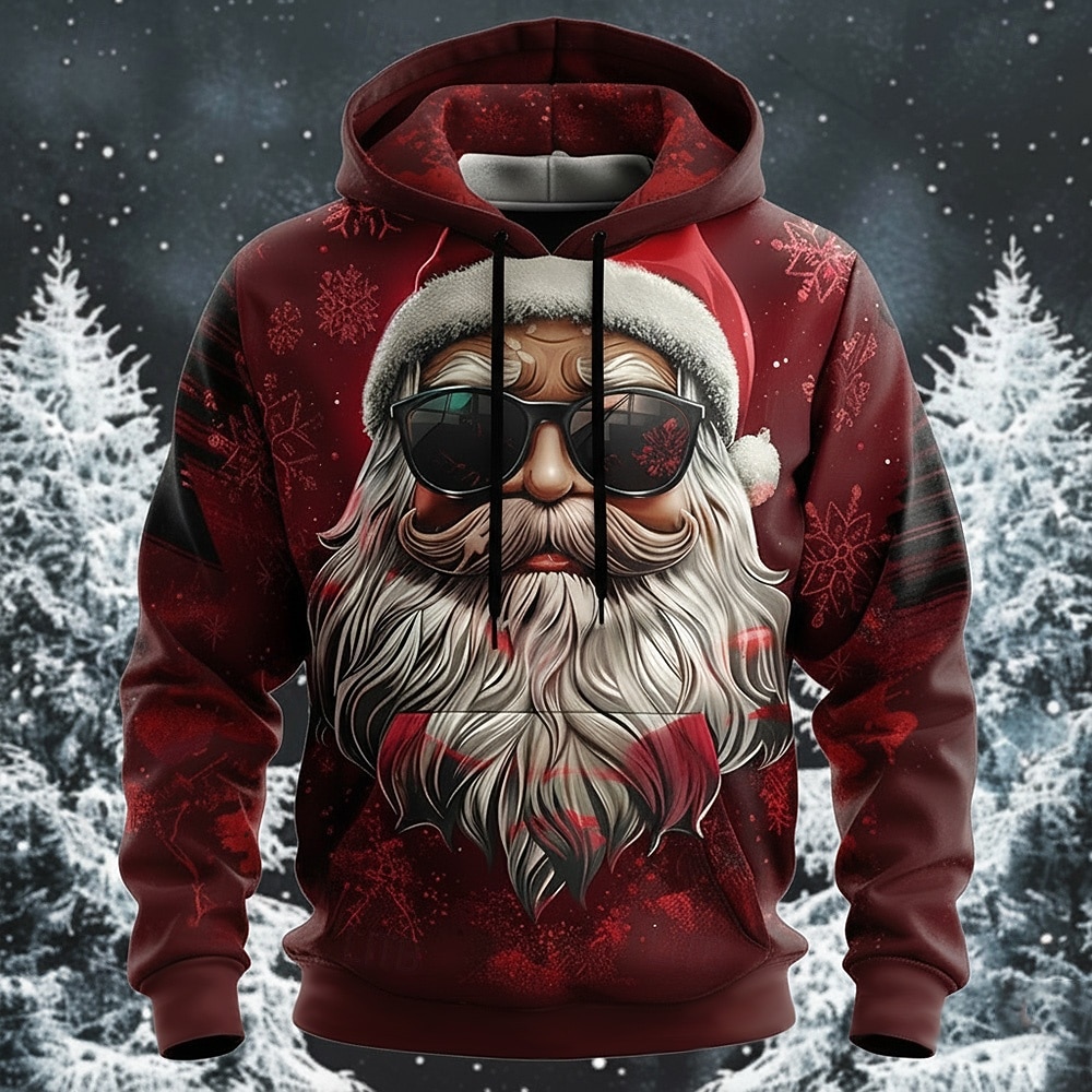 Christmas Men's Santa Claus Hoodies Sweatshirt Fashion Casual Long Sleeve Hooded Vacation Holiday Streetwear Red Burgundy Blue Green Print Front Pocket Spring &  Fall Designer S M L XL XXL XXXL 2025 - $30.99 –P6