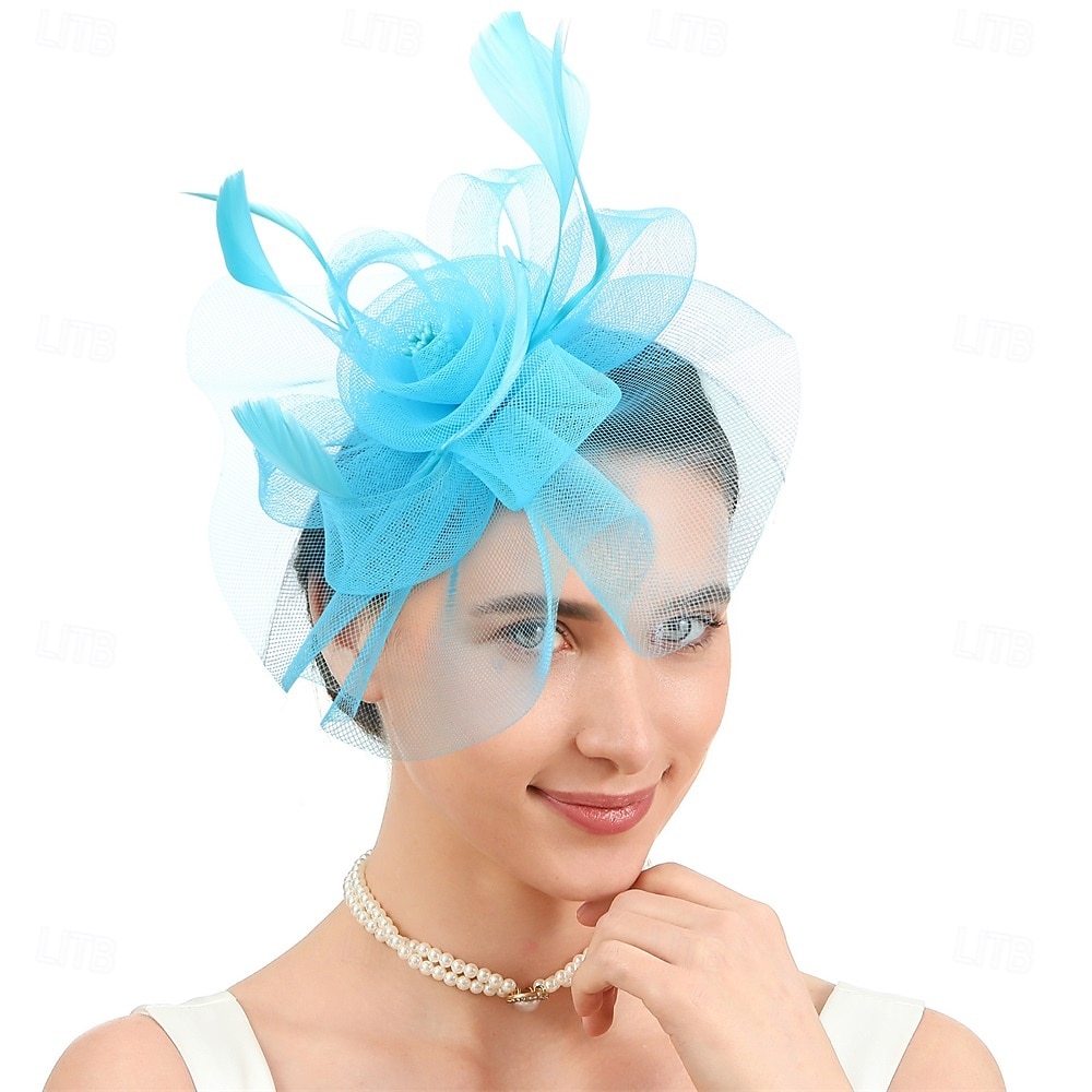 Čelenka Tyl Látka 30. léta Svatební Čajový dýchánek Dostih koktejl Elegantní Vinobraní S Peří Přílba Pokrývky Hlavy 2025 - $14.99 –P2