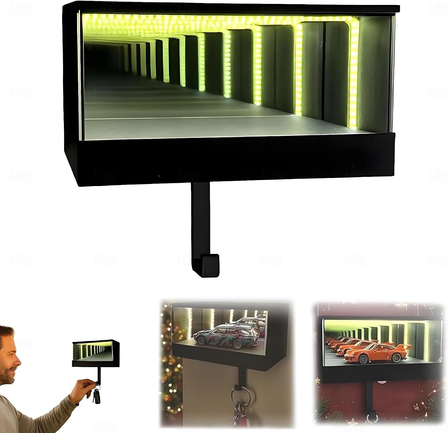 Брелок для ключей Infinity Garage, настенный держатель для ключей для гаража, брелок с 3D-зеркалом и светодиодной лампой, простая установка для прихожей, офиса, автолюбителя 2025 - $27.99 –P1