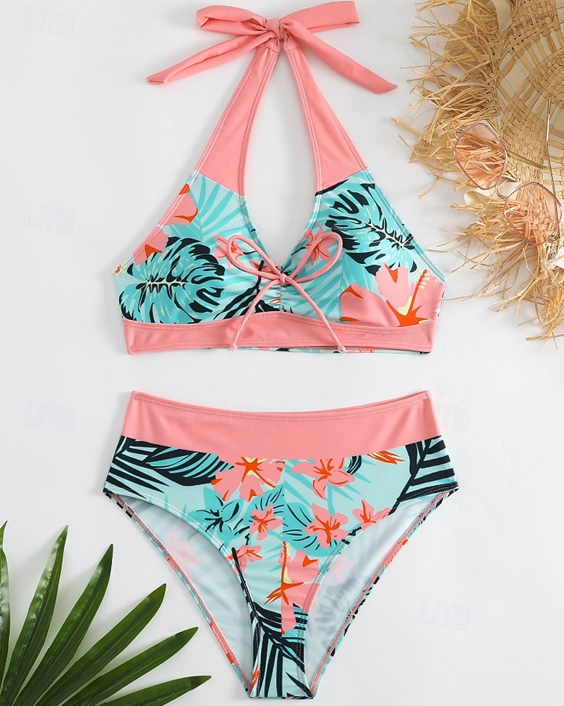 Per donna Costumi da bagno Due pezzi Birichino Costume da bagno Senza schiena Vacanza Abbigliamento da Spiaggia Floreale All'americana Senza Maniche Costumi da bagno del 2026 a $22.99 –P2