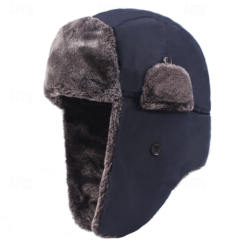 Men's Trapper Hat Winter Hats Winter Beanie Black Blue Polyester Fleece Lined Cozy Daily Wear Going out Solid / Plain Color Warm 2026 - $10.99 –P1