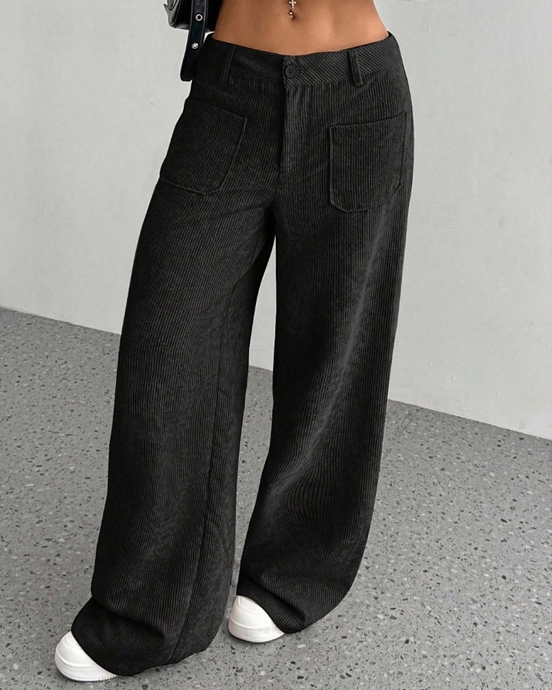 Per donna Culotte Gamba Larga Chinos Streetwear Casual Lunghezza intera Vita media Semplice Tasca Elastico in vita Confortevole Inelastico Quotidiano All'aperto Vacanza Aalbicocca Grigio Blu marina del 2026 a $14.49 –P17