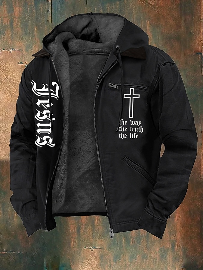 Per uomo Felpa con cappuccio a zip intera Giacca in Pile Felpa con cappuccio in pile Nero Con Cappuccio Lettera Croce Tasca Stampato Sport & Outdoor Casuale Quotidiano Poliestere Streetwear Retr del 2026 a $62.99 –P3