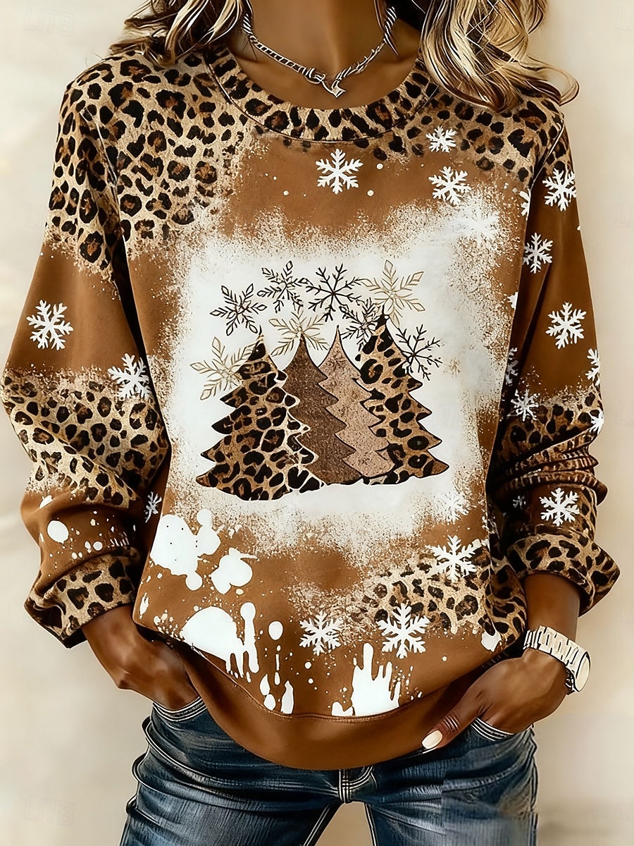 Per donna Felpa Pullover Felpe con cappuccio Grafico Leopardo Albero di Natale Moda Casual Manica Lunga Girocollo Top Regolari Streetwear Abbigliamento Quotidiano Casuale Stampato Nero Rosso Viola del 2025 a $29.99 –P1