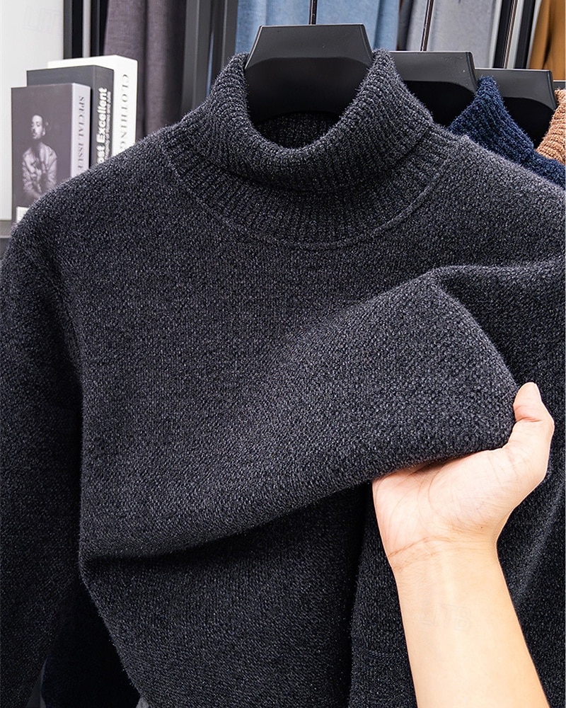 Herren Pullover Fleece Pullover Strickpullover Gerippt Stricken Normale Oberteile Gestrickt Einfach Rollkragen Mode Basic Urlaub Alltagskleidung Bekleidung Herbst Winter Schwarz Marineblau M L XL 2026 - $35.99 –P10