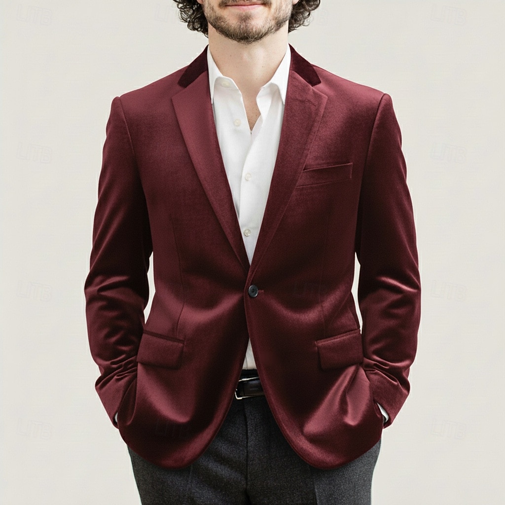 Herre Fløyelsblazere Halskrage Mote Klassisk Fritid Ensfarget Fløyelsblazer Svart Burgunder Mørkeblå Skreddersydd Enkelt Brystet Enn-knapp 2025 - $72.99 –P3