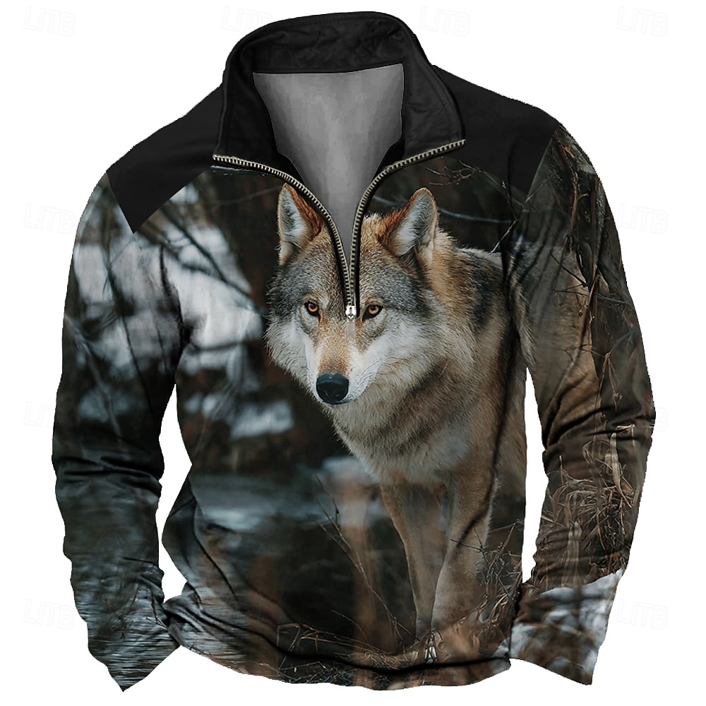 Homme Loup Impression 3D Sweatshirt Sports Mode Occasionnel Chasse manche longue Fermeture éclair Extérieur Soirée Vêtements de rue Noir Bleu Marron Marron 2 Marron 3 Automne Toutes saisons Designer de 2026 ? $31.99 –P5