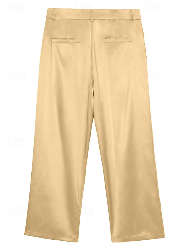 Pánské Saténové kalhoty Kalhoty Oblekové Hedvábí jako Oblek Kalhoty Kapsy Straight-Leg Bez vzoru Prodyšné Plná délka Svatební Párty Obchod Módní Šik ven Černá Bílá Neelastické 2026 - $12.99 –P5