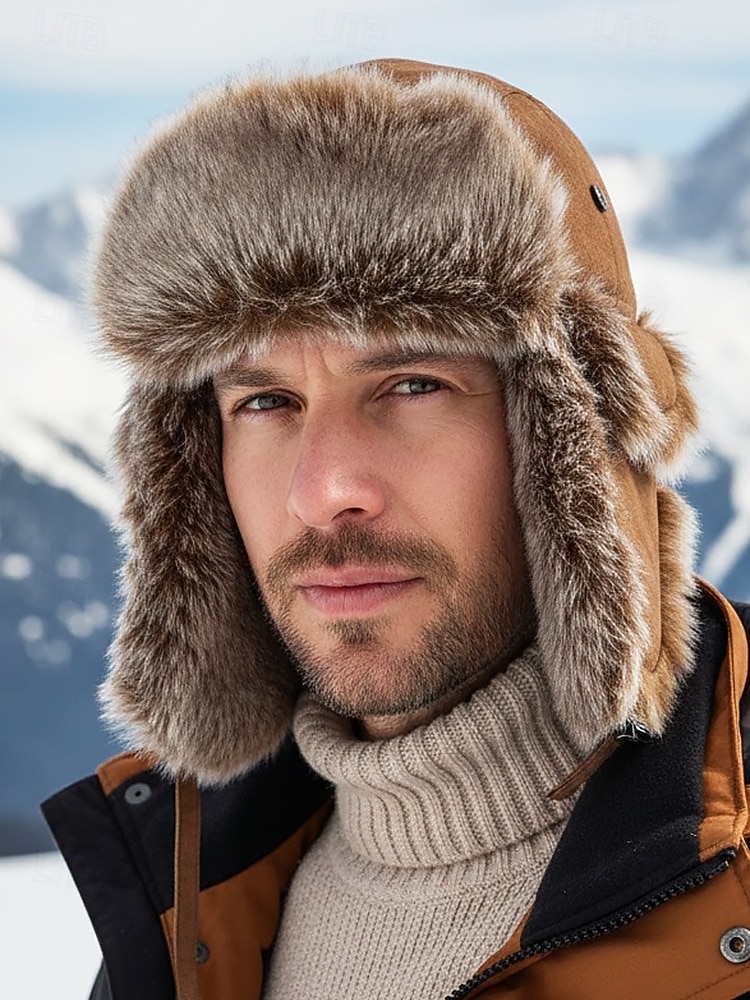 Chapeau trappeur en fausse fourrure pour homme, chaud et élégant, disponible en noir et marron, parfait pour les temps froids et les activités hivernales en extérieur. de 2026 ? $24.99 –P1